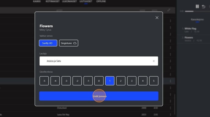 Karaokejonon hallinta - Step 3
